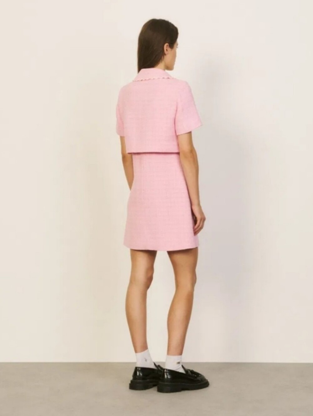 Sandro Rosee Trompe L'oeil Tweed Mini Dress Pink size 40 US 8 - Picture 4 of 13